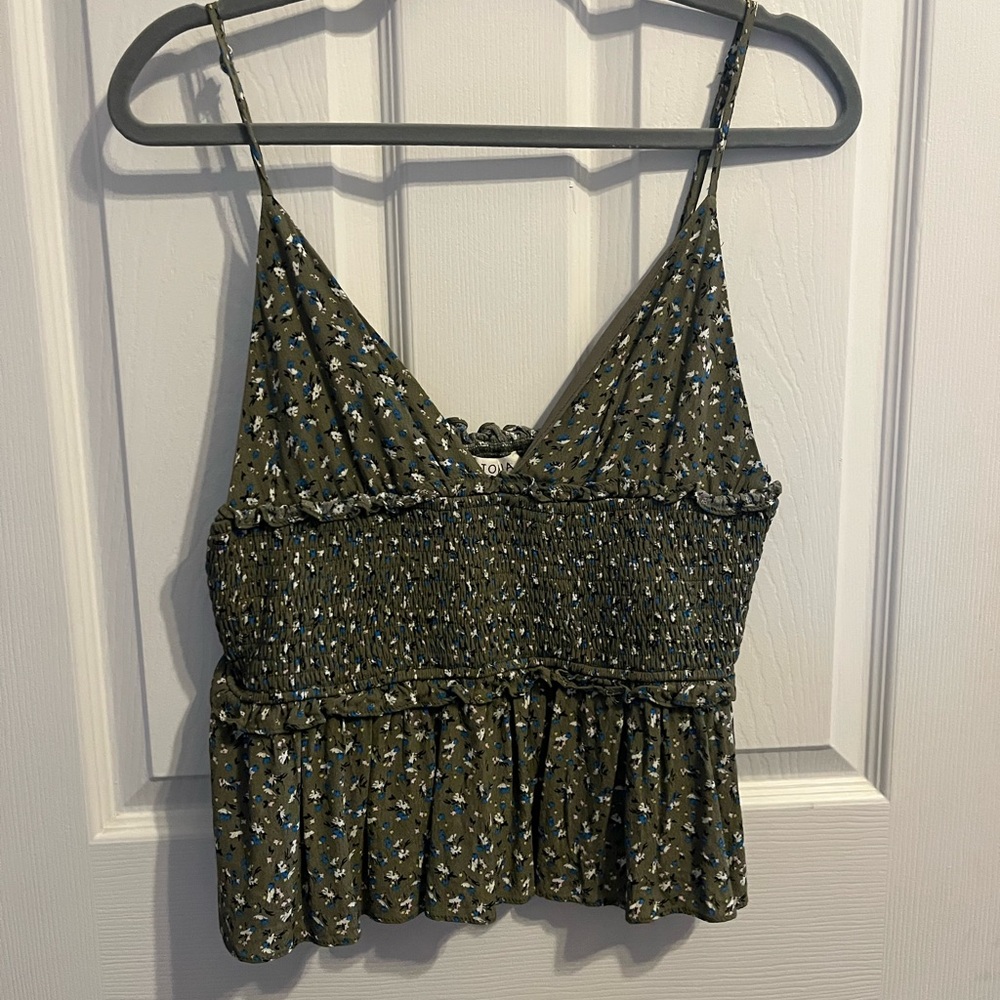 Storia Green Smocked Peplum Camisole